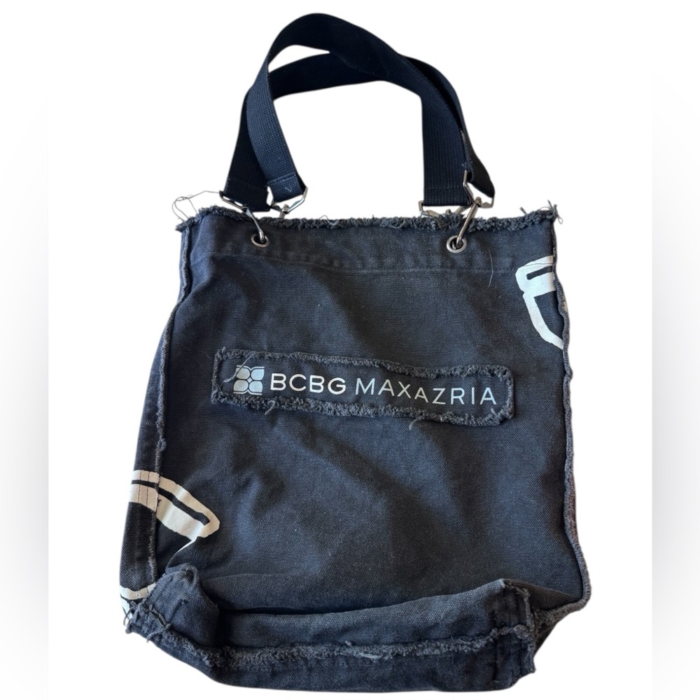 BCBG Max Azria High End Black Canvas Shoulder Bag Beach Surf Tote NICE